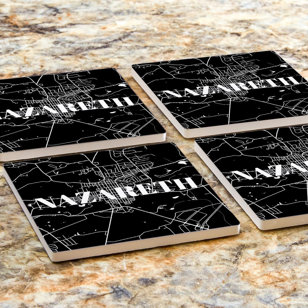 Minimalistic B&W Pennsylvania Nazareth Map | Absorbent Coasters | Set of 4 | Min 2