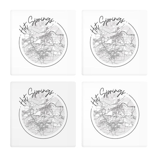 B&W Minimalist Arkansas Hot Springs Circle Map | Absorbent Coasters | Set of 4 | Min 2