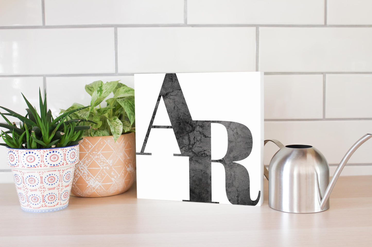 B&W Minimalist Arkansas White Initials | Wood Block | Eaches | Min 2