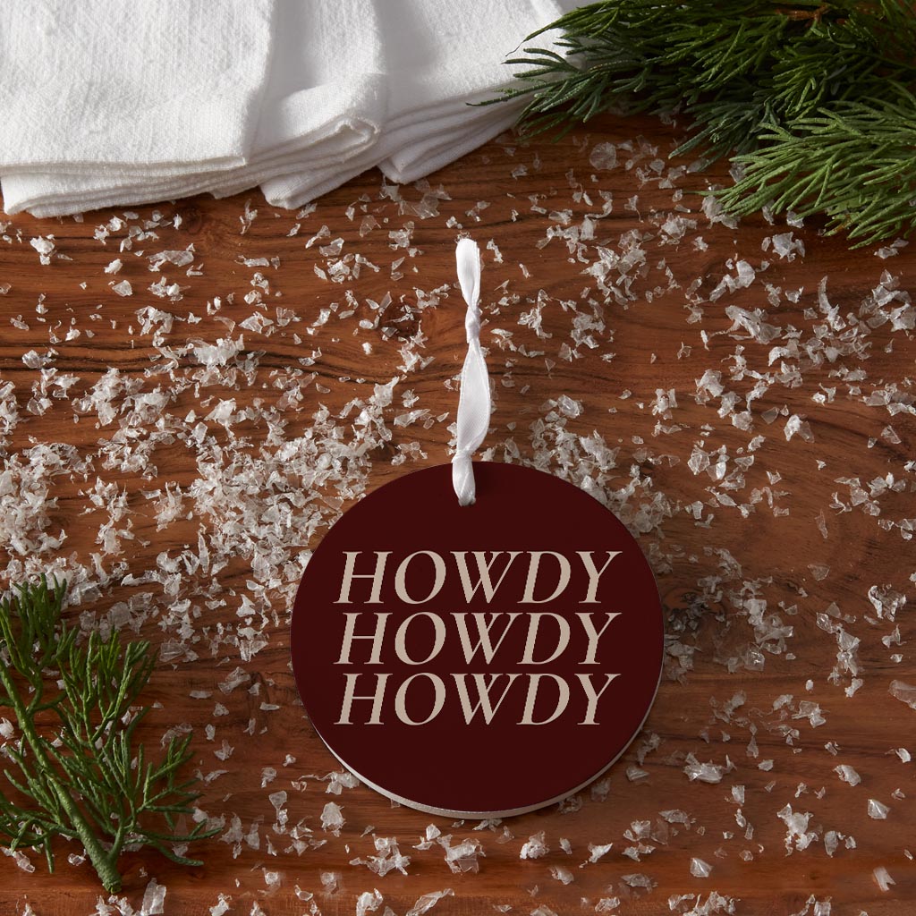 Modern Minimalist Texas Maroon Howdy | Wood Ornament | Eaches | Min 6