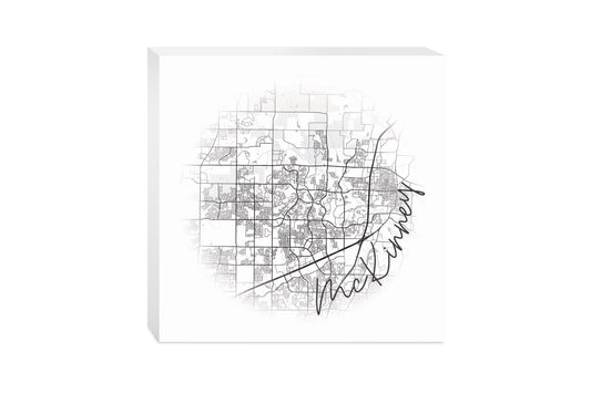 Minimalistic B&W Texas Mckinney Circle Map | Wood Block | Eaches | Min 2