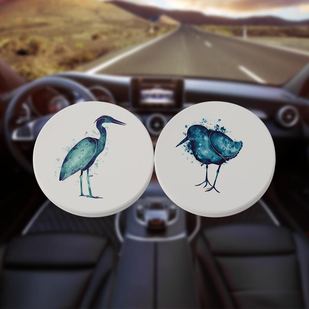 North Carolina Water Color Heron And Sand Piper| Absorbent Car Coasters | Set of 2 | Min 4