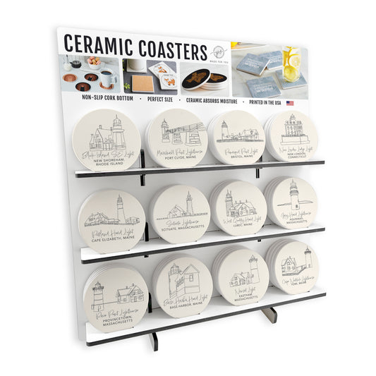 Lighthouse Line Drawing 1 Theme Circle Ceramic Coaster Loaded Display POP Min of 1