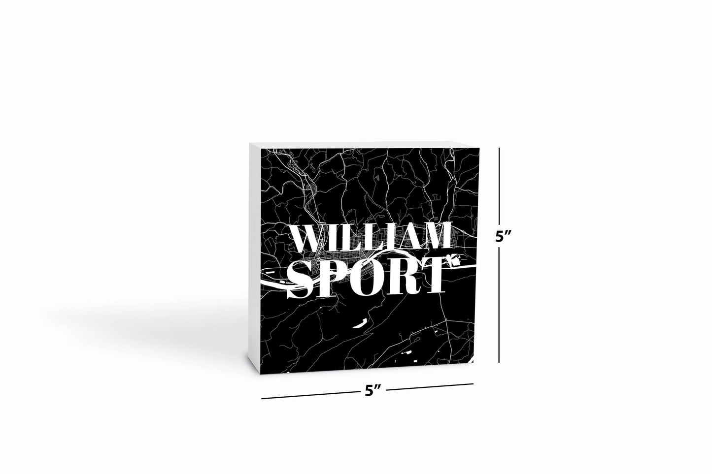 Minimalistic B&W Pennsylvania Williamsport Map | Wood Block | Eaches | Min 4