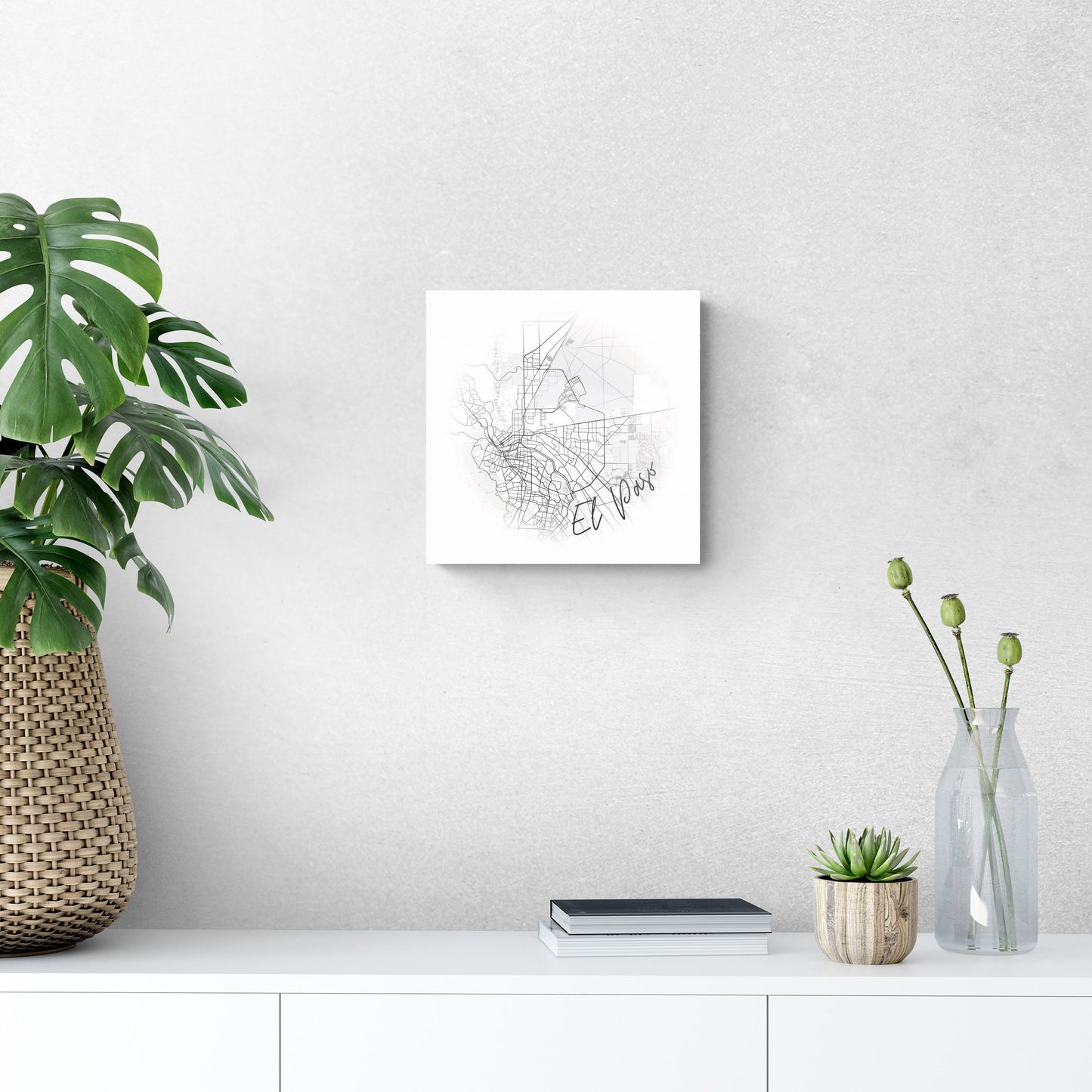 Minimalistic B&W Texas El Paso Circle Map | Hi-Def Glass Art | Eaches | Min 1