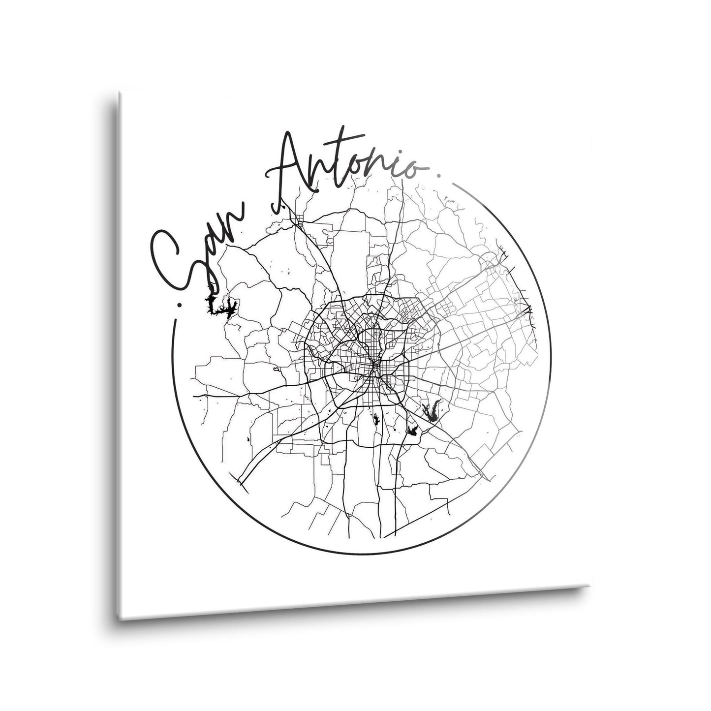 Modern San Antonio Round Map | Hi-Def Glass Art | Eaches | Min 1