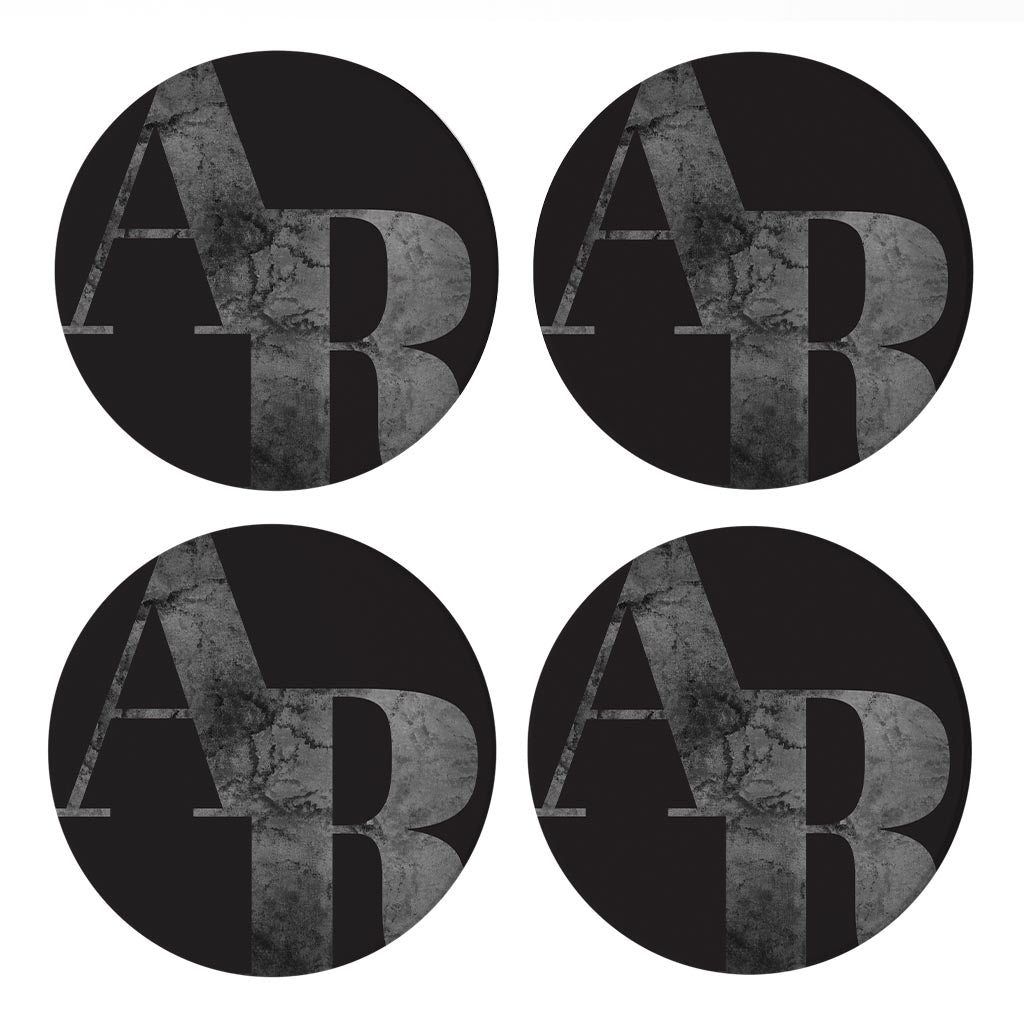 B&W Minimalist Arkansas Black Initials | Absorbent Coasters | Set of 4 | Min 2