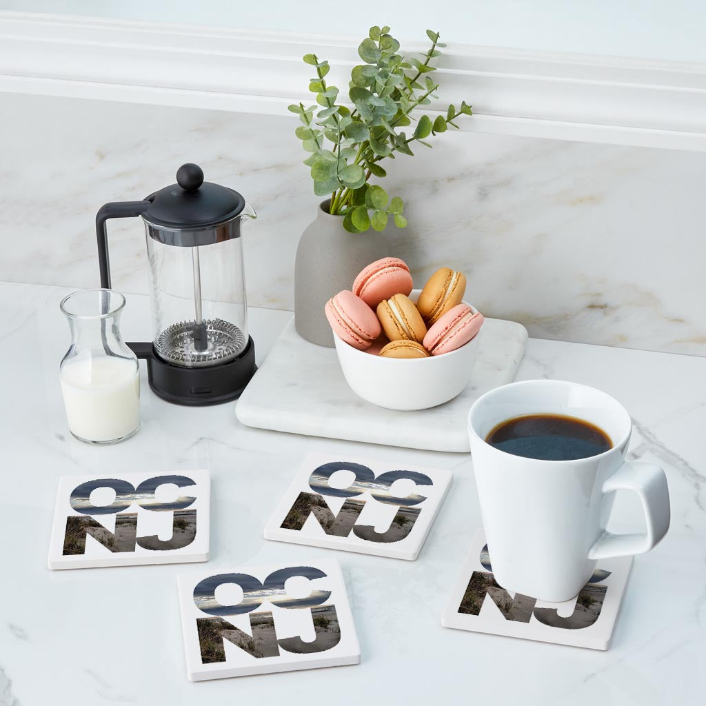 OCNJ Photo With Text | Absorbent Coasters | Set of 4 | Min 2