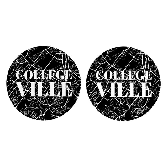 Minimalistic B&W Pennsylvania Collegeville Map | Absorbent Car Coasters | Set of 2 | Min 4