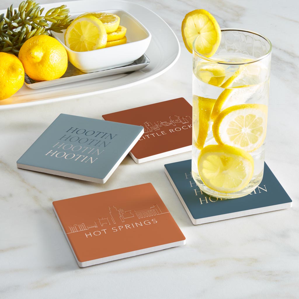 Modern Minimalist Arkansas Skyline Hootin Hollerin | Absorbent Coasters | Set of 4 | Min 2