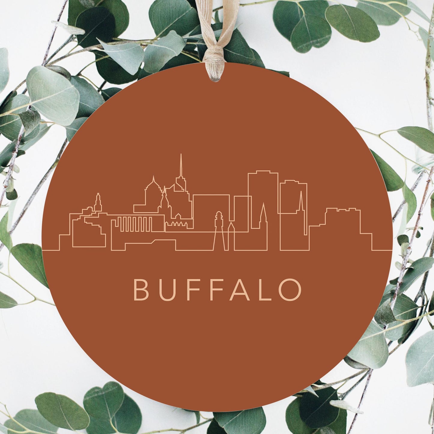 Modern Minimalist New York Buffalo Skyline | Wood Ornament | Eaches | Min 1