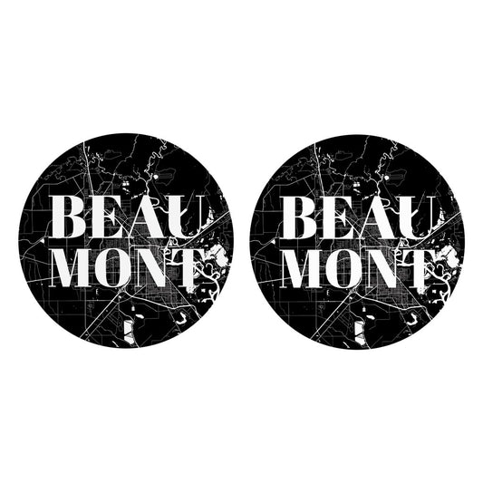 Minimalistic B&W Texas Beaumont Map | Absorbent Car Coasters | Set of 2 | Min 4