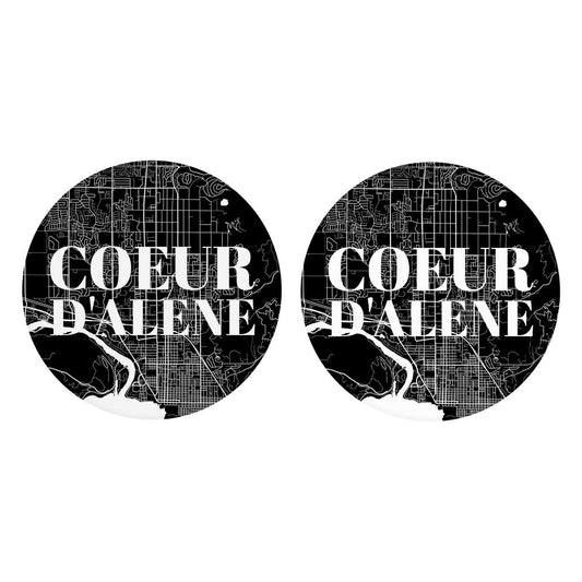 Minimalist B&W Idaho Coeur Dalene Map | Absorbent Car Coasters | Set of 2 | Min 4