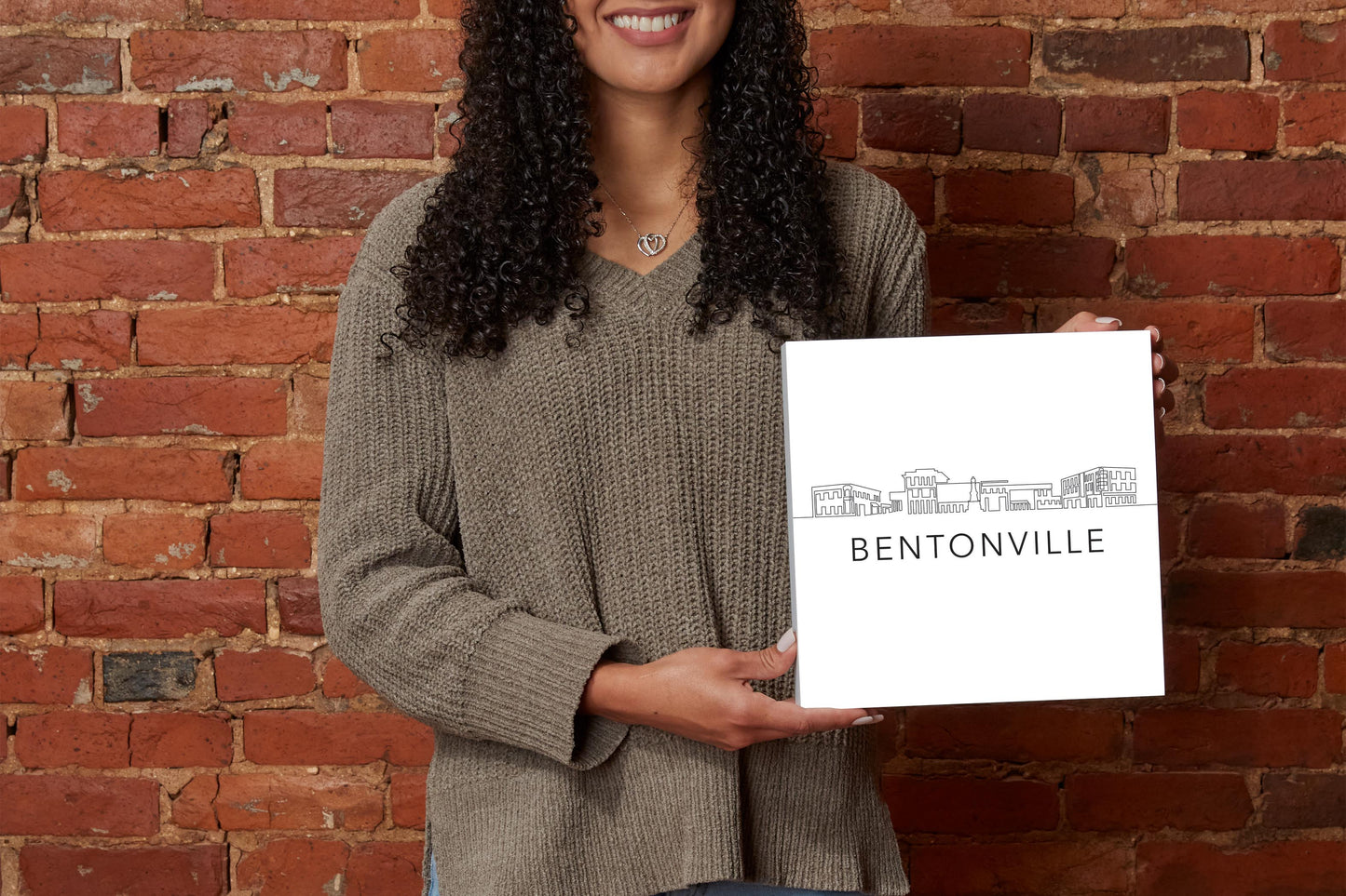Minimalist B&W Arkansas Bentonville Skyline | Wood Block | Eaches | Min 2