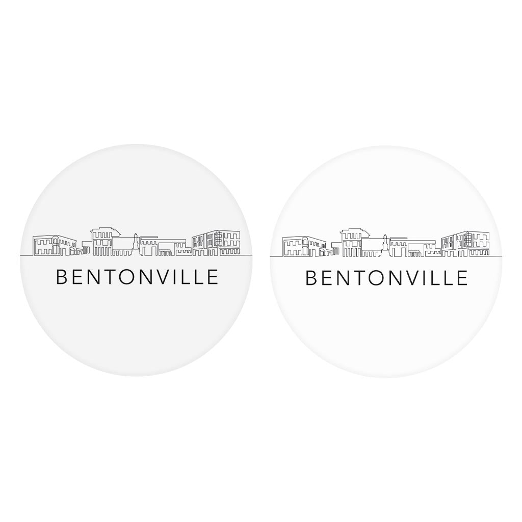 Minimalist B&W Arkansas Bentonville Skyline | Absorbent Car Coasters | Set of 2 | Min 4