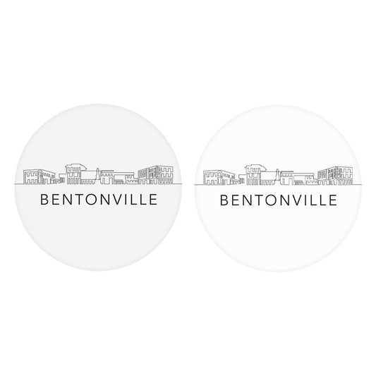 Minimalist B&W Arkansas Bentonville Skyline | Absorbent Car Coasters | Set of 2 | Min 4