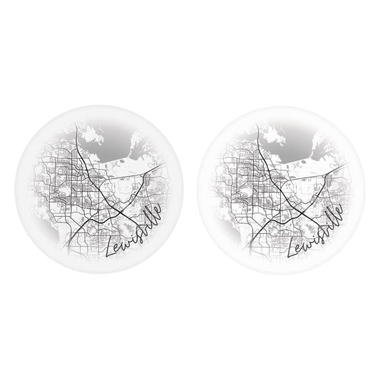 Minimalistic B&W Texas Lewisville Circle Map | Absorbent Car Coasters | Set of 2 | Min 4