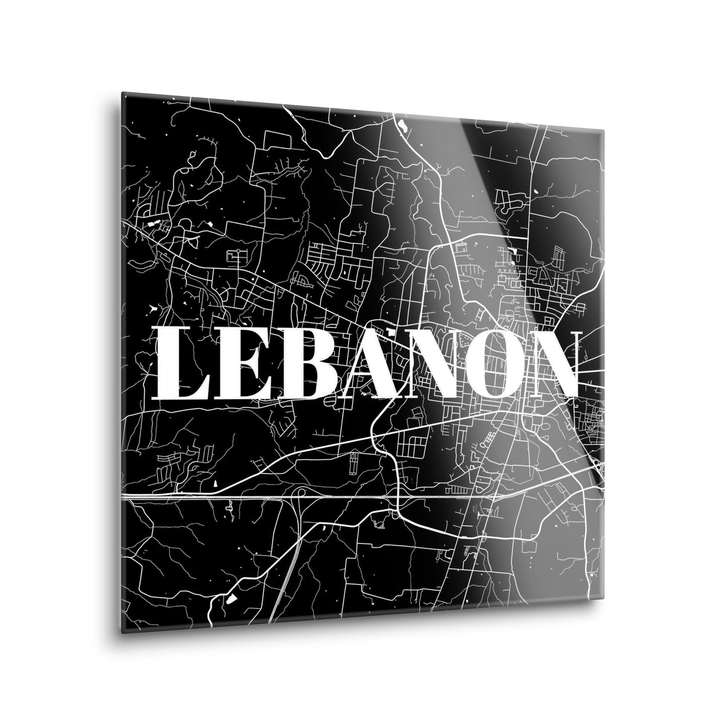 Minimalist B&W Tennessee Lebanon Map | Hi-Def Glass Art | Eaches | Min 2