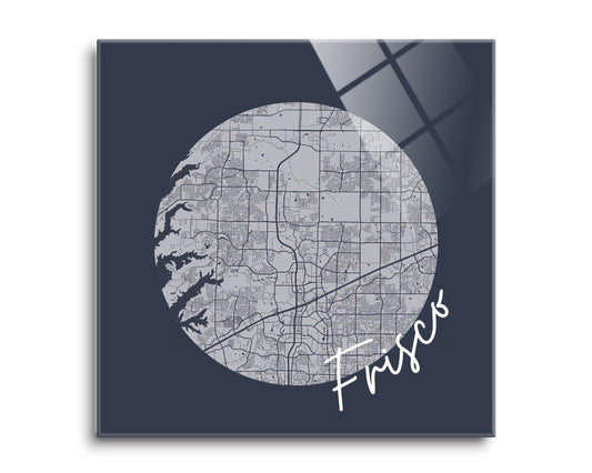 Modern Minimalist Texas Colors Frisco Circle Map | Hi-Def Glass Art | Eaches | Min 2
