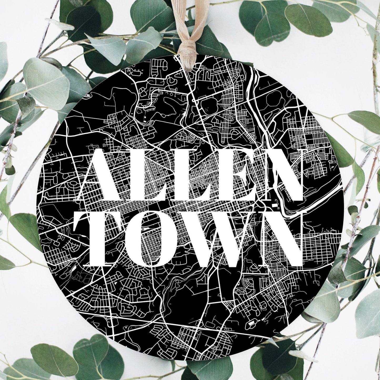Minimalistic B&W Pennsylvania Allentown Map | Wood Ornament | Eaches | Min 1