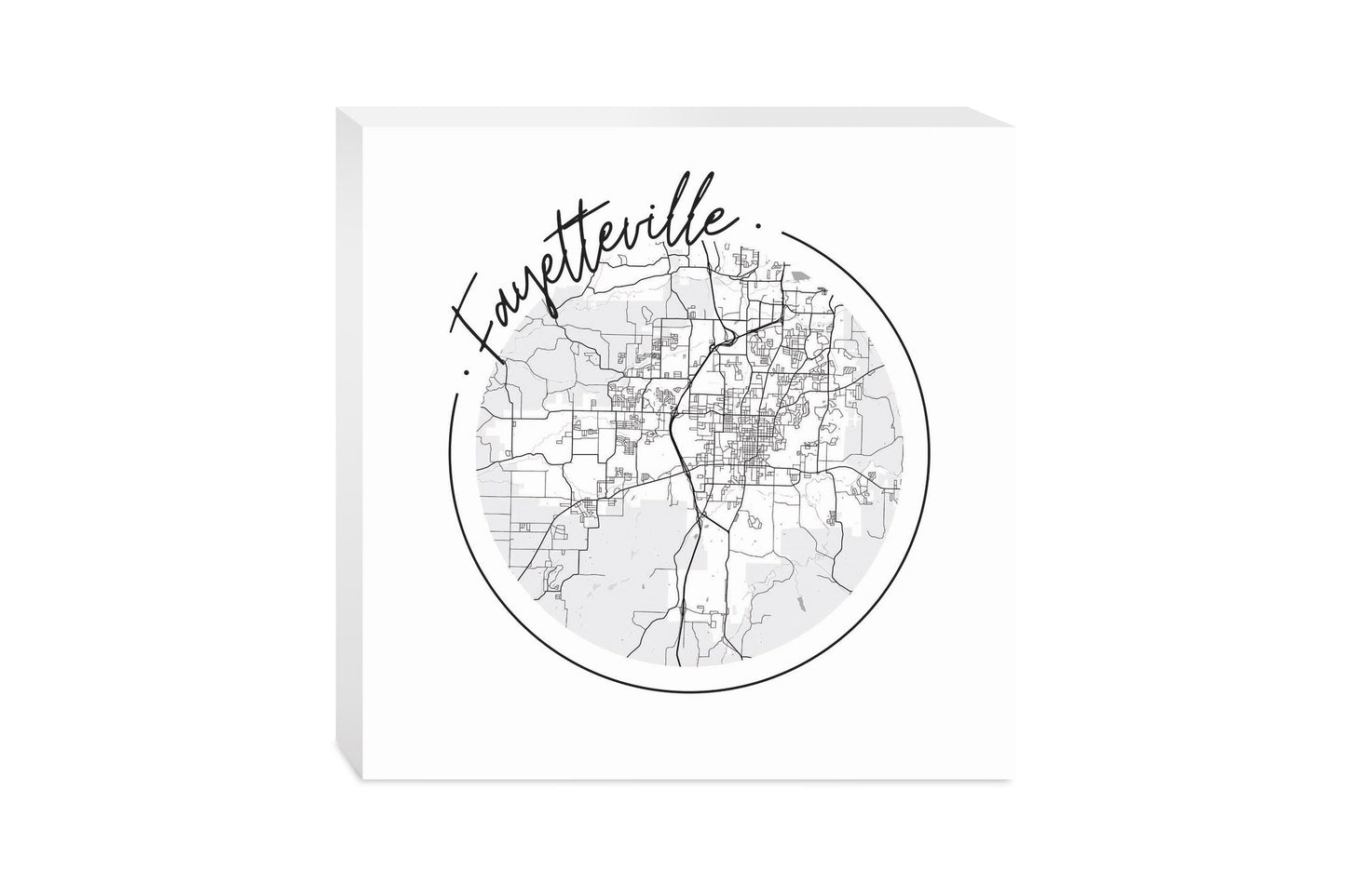 B&W Minimalist Arkansas Fayetteville Circle Map | Wood Block | Eaches | Min 2