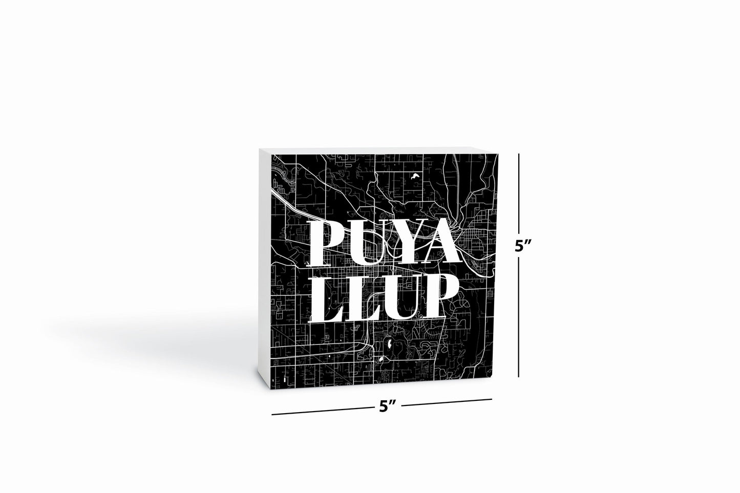 Minimalistic B&W Washington Puyallup Map | Wood Block | Eaches | Min 4