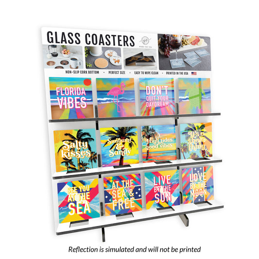 Florida 2 Theme Square Glass Coaster Loaded Display POP Min of 1
