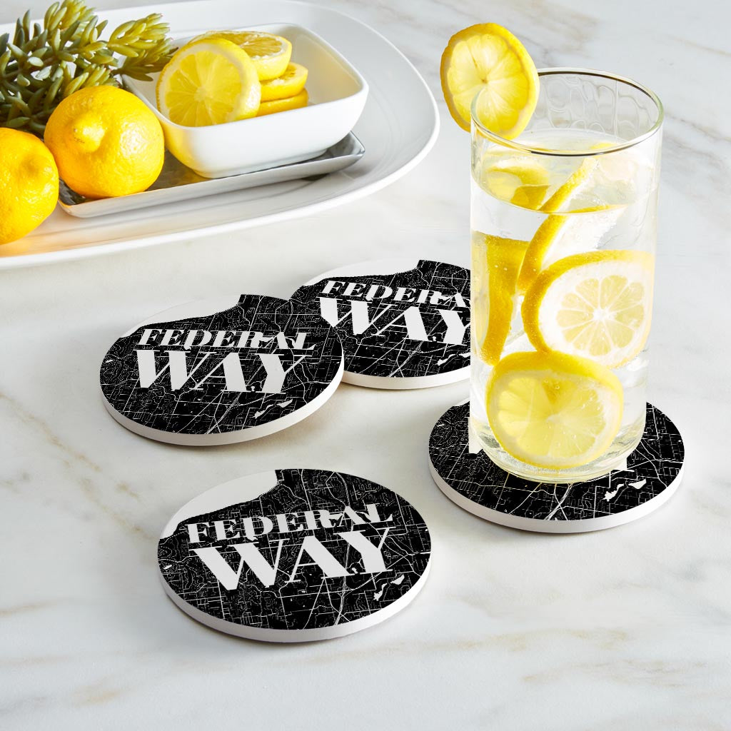 Minimalistic B&W Washington Federal Way Map | Absorbent Coasters | Set of 4 | Min 2