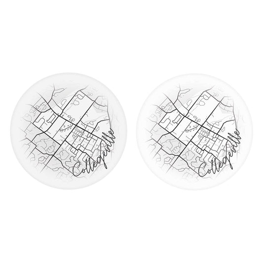 Minimalistic B&W Pennsylvania Collegeville Circle Map | Absorbent Car Coasters | Set of 2 | Min 4