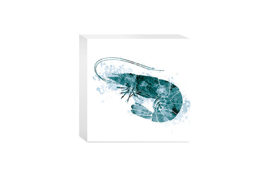 Blue White Water Color Shrimp | Wood Block | Eaches | Min 4