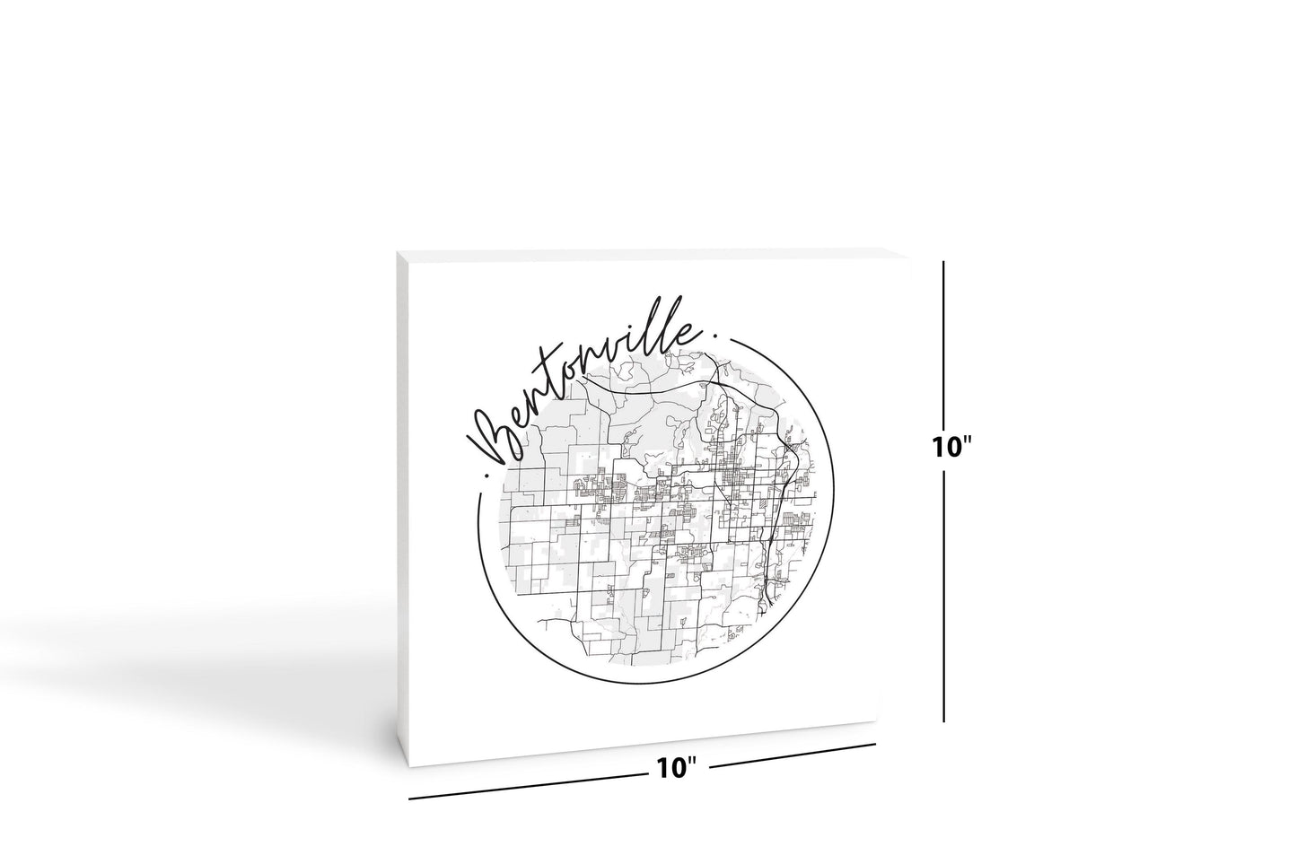Minimalist B&W Arkansas Bentonville Circle Map | Wood Block | Eaches | Min 2