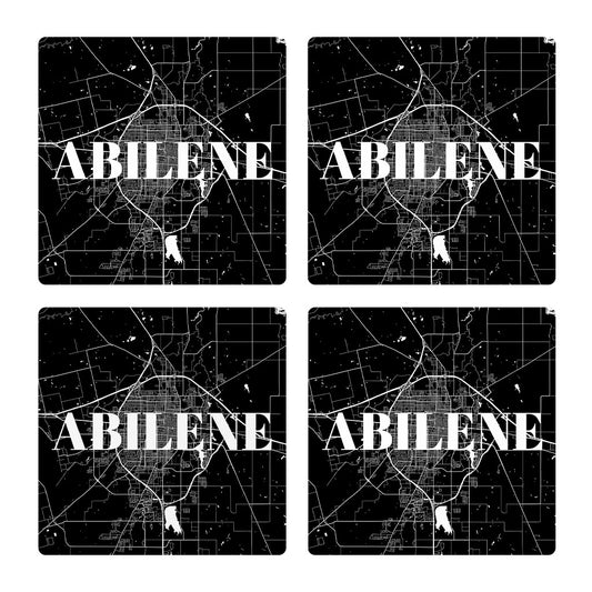 Minimalist B&W Texas Abilene Map | Absorbent Coasters | Set of 4 | Min 2