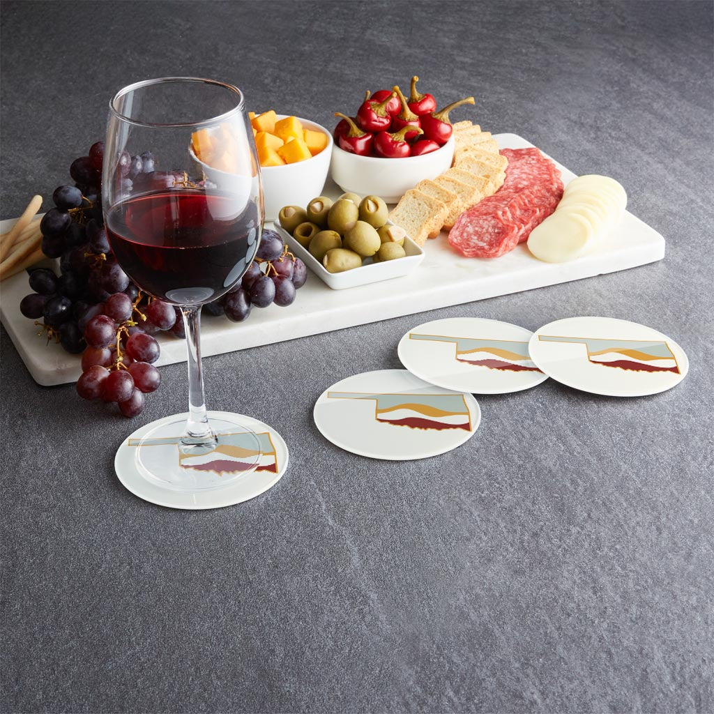 Modern Minimalist Oklahoma Cream Retro State Shape With Hills | Hi-Def Glass Coasters | Set of 4 | Min 2