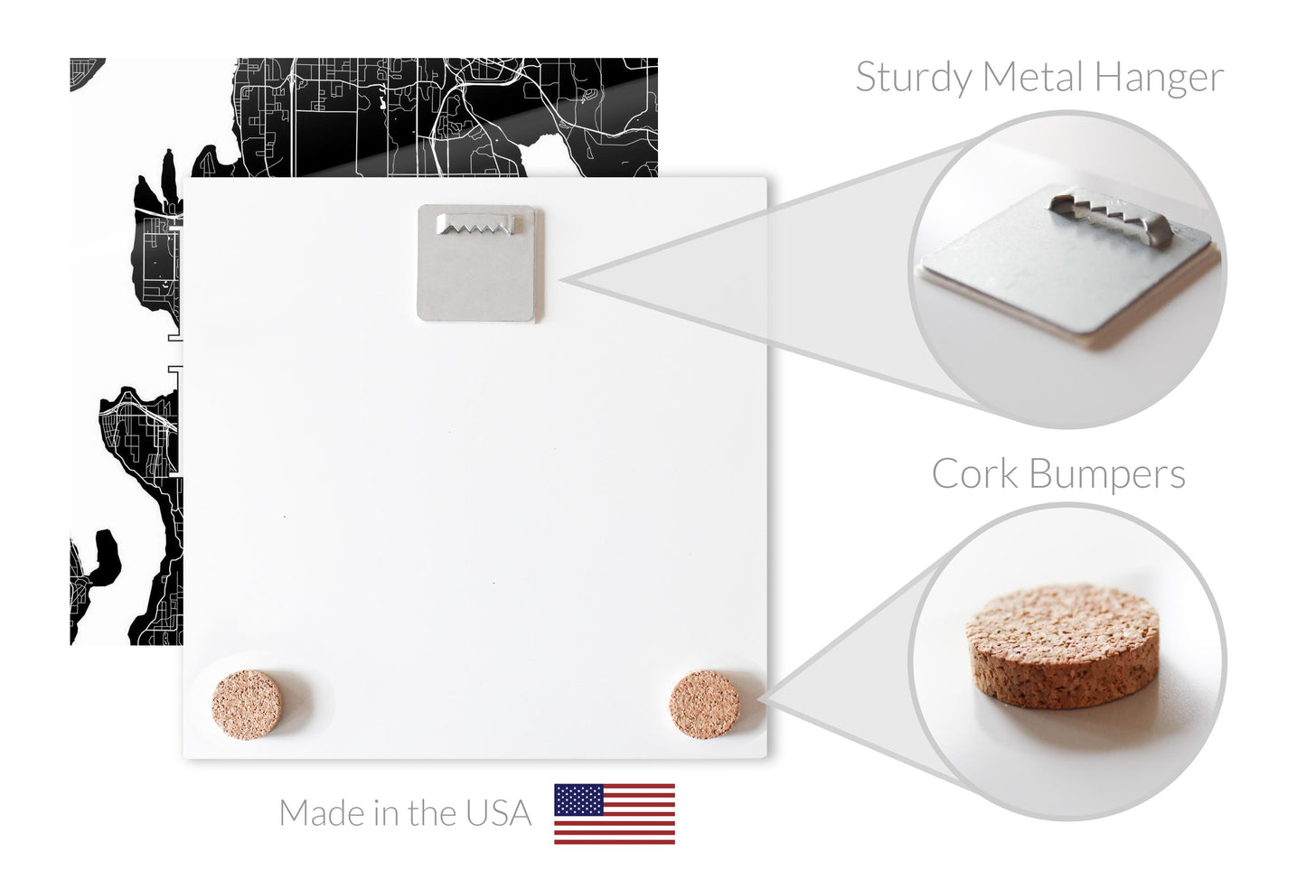 Minimalistic B&W Washington Bellevue Map | Hi-Def Glass Art | Eaches | Min 1
