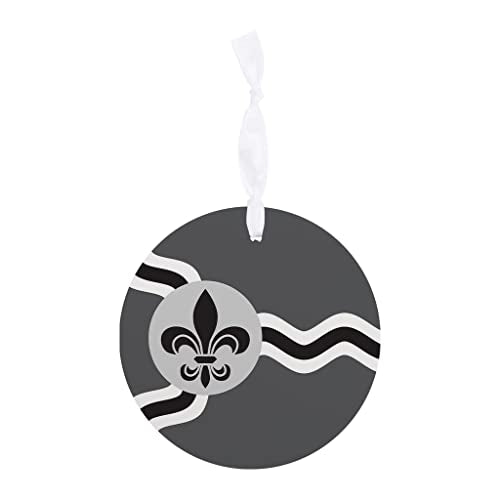 Minimalist B&W Missouri St Louis Flag Joyride Home Decor Ornament 4 Inch Wooden Round Ornament With White Ribbon Christmas Decor Gift Tag Artist Designed| Wood Ornament | Eaches | Min 6