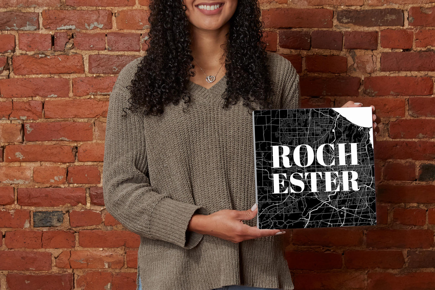 Minimalistic B&W New York Rochester Map | Wood Block | Eaches | Min 2