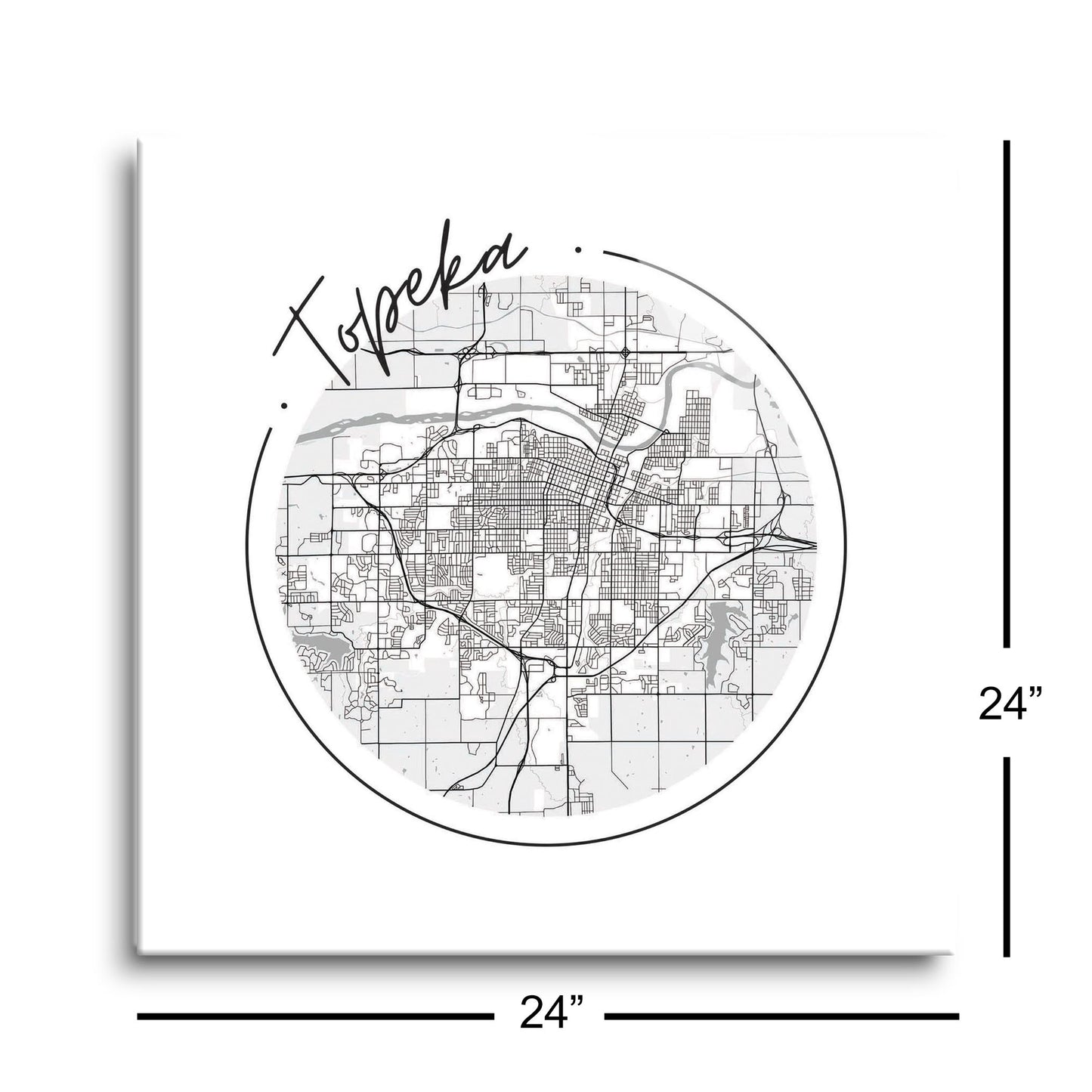 Minimalist B&W Kansas Topeka Circle Map | Hi-Def Glass Art | Eaches | Min 1