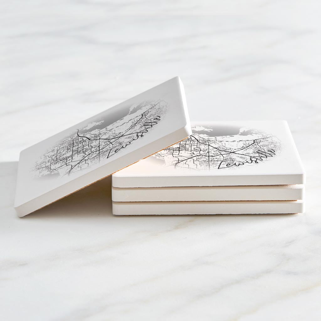 Minimalistic B&W Texas Lewisville Circle Map| Absorbent Coasters | Set of 4 | Min 2