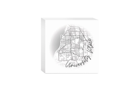 Minimalistic B&W Washington University Place Circle Map | Wood Block | Eaches | Min 4