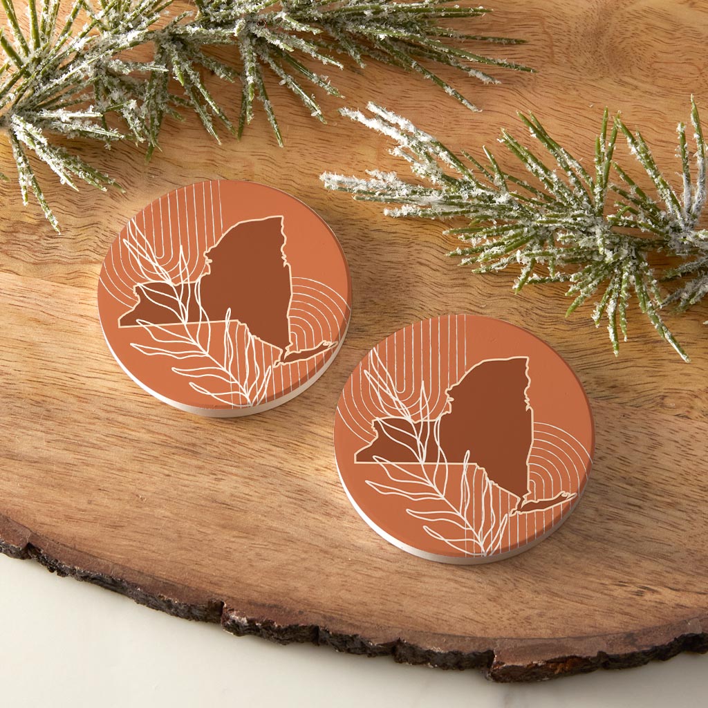 Modern Minimalist New York Shape And Leaf | Absorbent Car Coasters | Set of 2 | Min 4