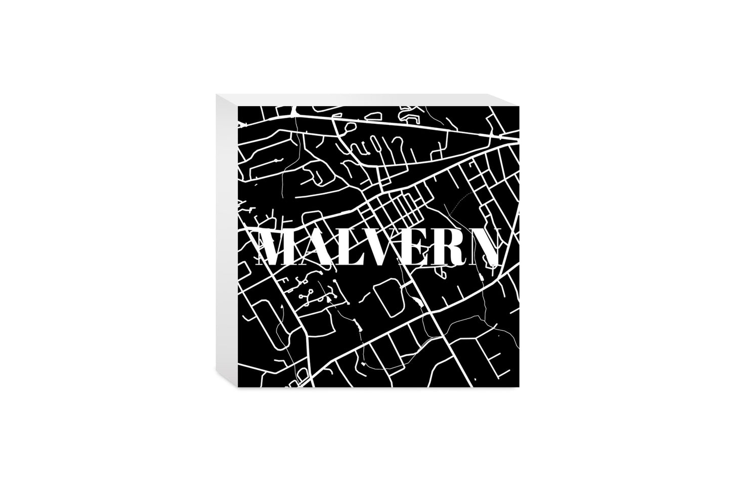 Minimalistic B&W Pennsylvania Malvern Map | Wood Block | Eaches | Min 4