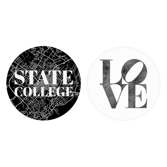 Minimalistic B&W Pennsylvania State College Map Love| Absorbent Car Coasters | Set of 2 | Min 4