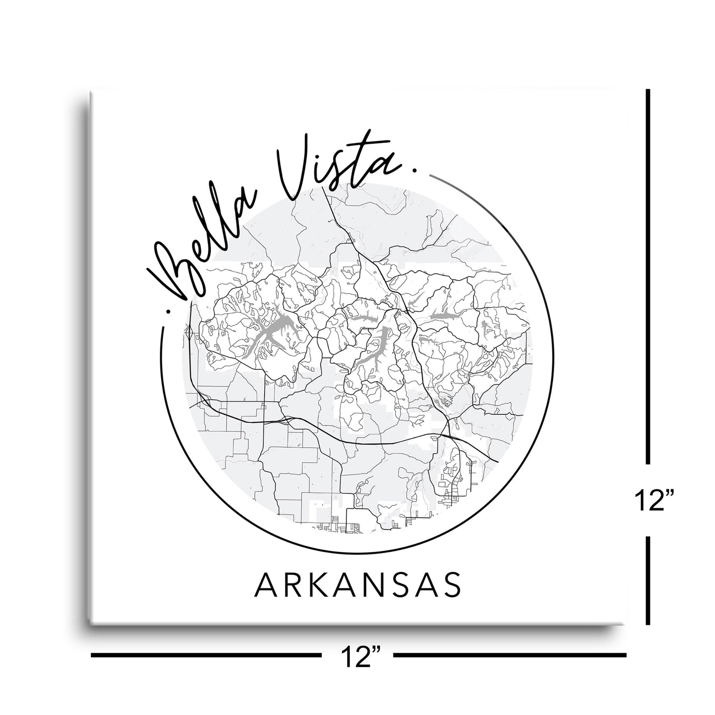 Minimalist B&W Arkansas Bella Vista Circle Map State | Hi-Def Glass Art | Eaches | Min 1