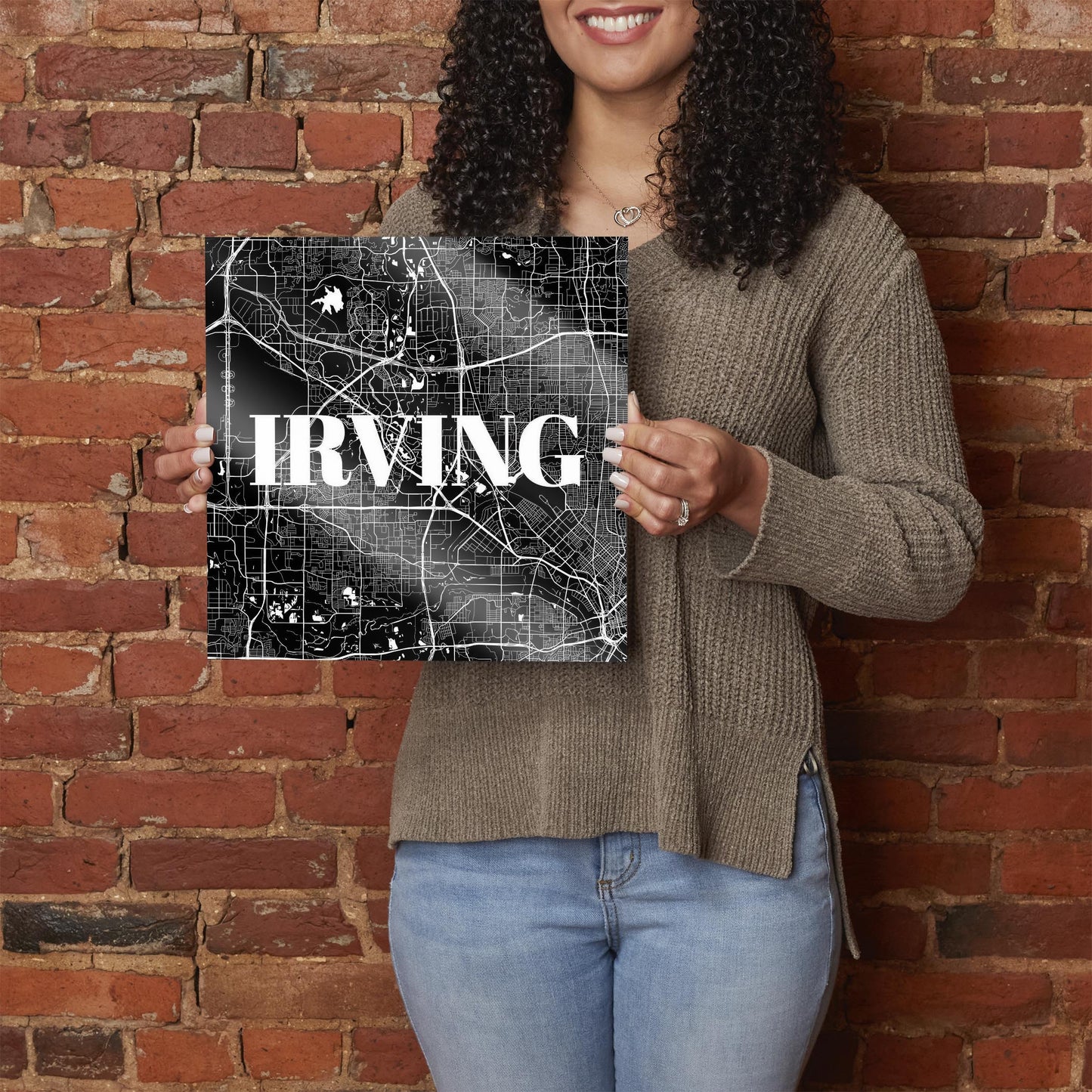 Minimalistic B&W Texas Irving Map | Hi-Def Glass Art | Eaches | Min 1