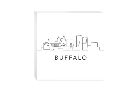 Minimalistic B&W New York Buffalo Skyline | Wood Block | Eaches | Min 2