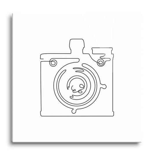 Vintage Camera Line Drawing On White | Hi-Def Glass Art | Eaches | Min 1