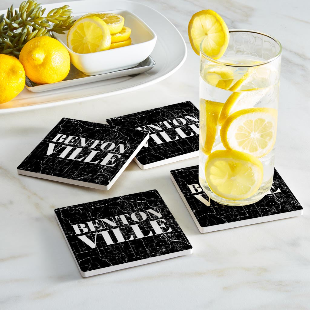 Minimalist B&W Arkansas Bentonville Map | Absorbent Coasters | Set of 4 | Min 2