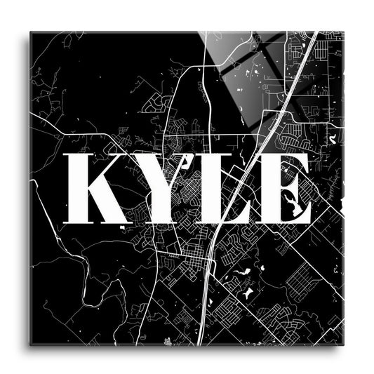 Minimalistic B&W Texas Kyle Map | Hi-Def Glass Art | Eaches | Min 1