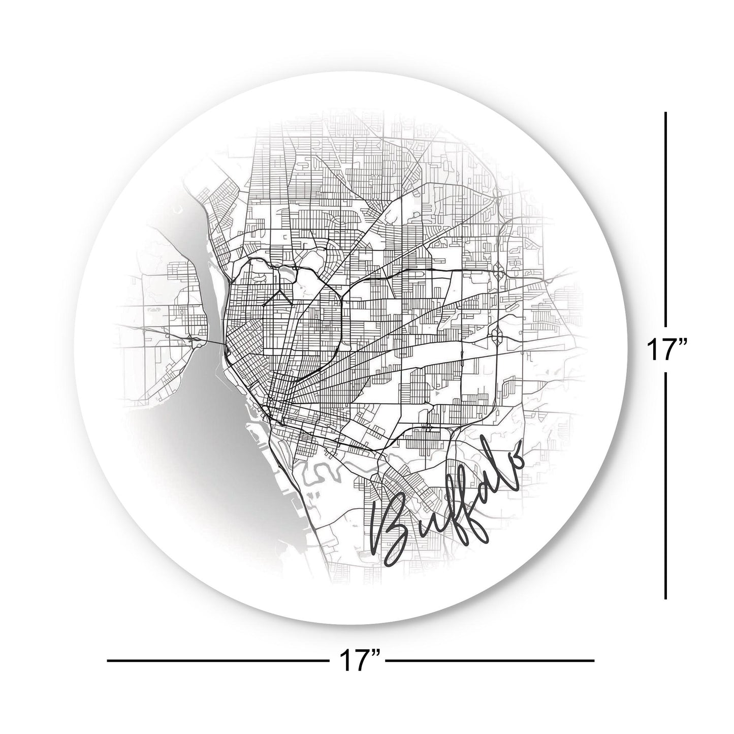 Minimalistic B&W New York Buffalo Faded Circle Map | Wood Sign | Eaches | Min 1