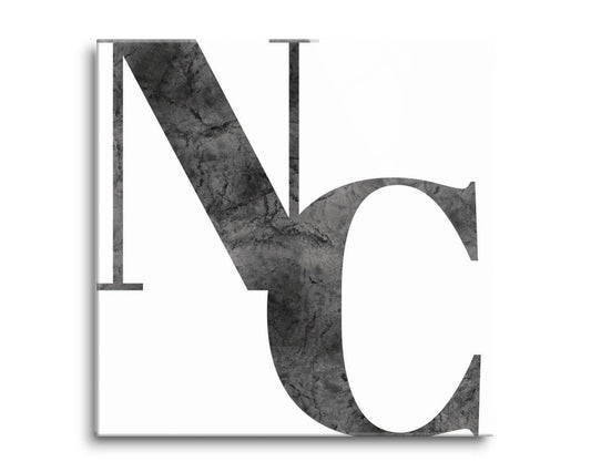 Minimalistic B&W North Carolina White Initials | Hi-Def Glass Art | Eaches | Min 2